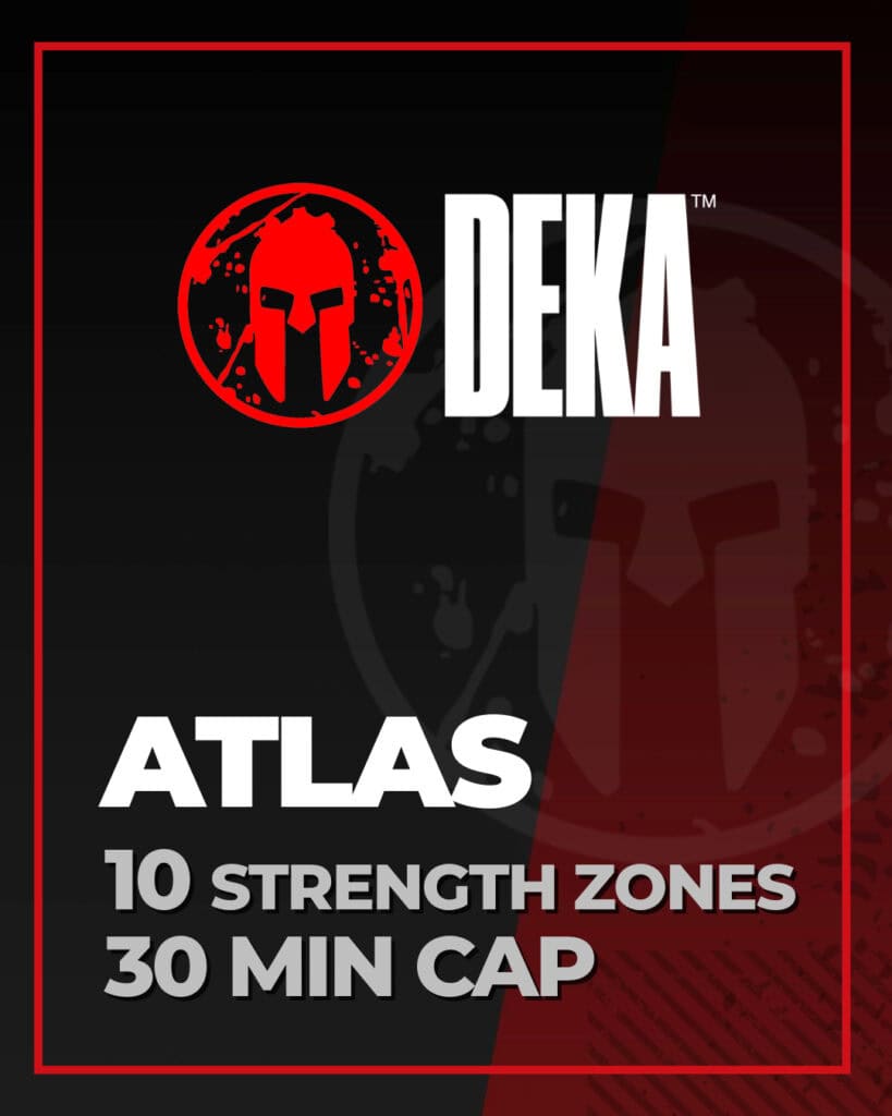 DEKA ATLAS event, 10 strength zones, 30-min time cap